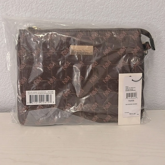 Nicole Miller Brown Logo Gold Hardware Shoulder Crossbody Bag Purse W Pouch - Picture 2 of 3